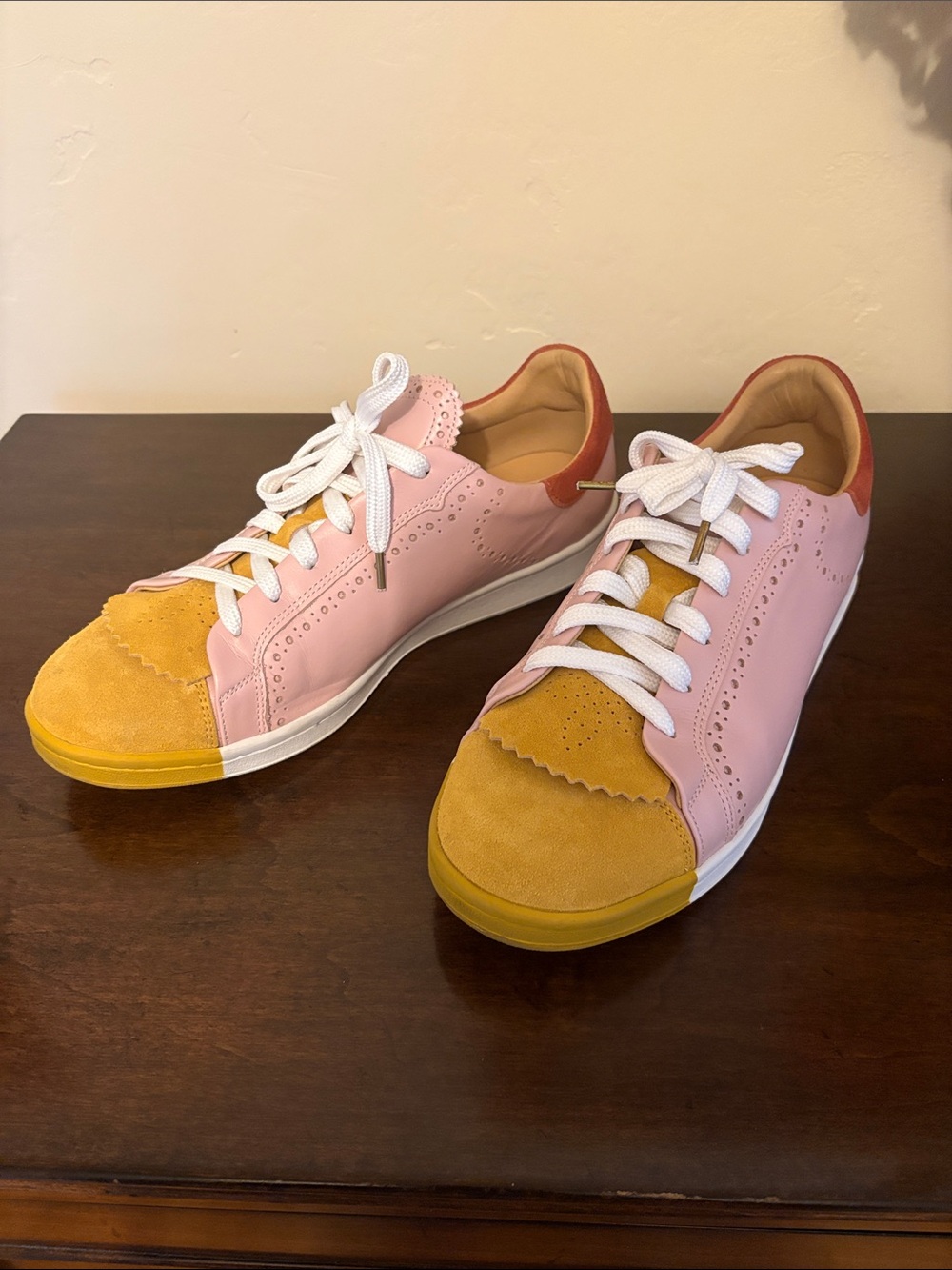 Office of Angela Scott Pink, Mustard, and Red Casual Sneakers; Size 43